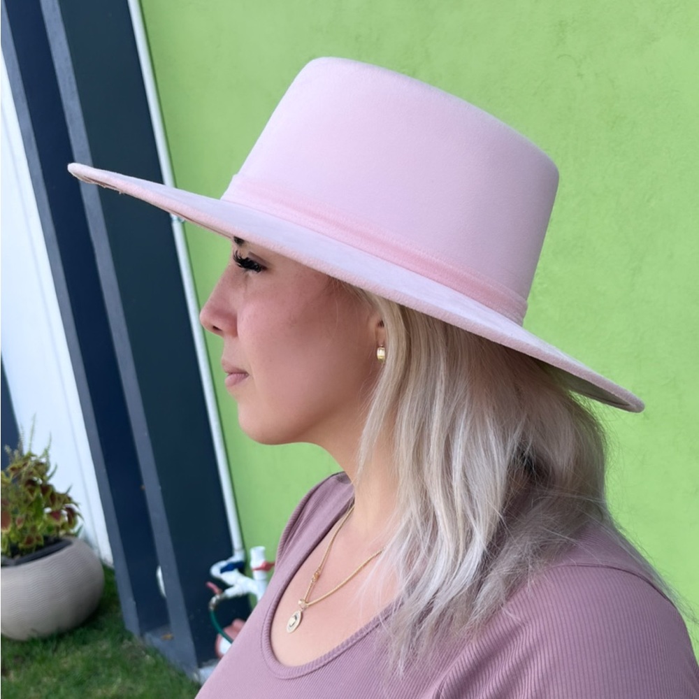 Baby Pink Fur Felt Flat Top/Bolero hat